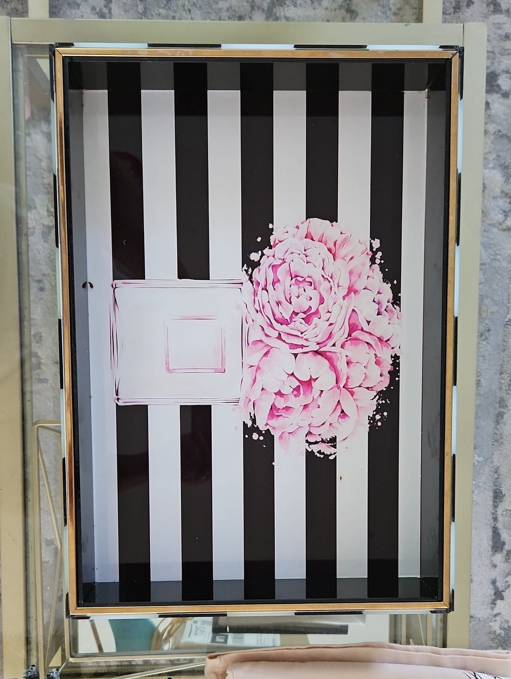 Pink Floral Stripe Wall Art - Home Wall Decor